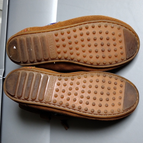 MINNETONKA GIRL 4 BROWN SUEDE BOOTIES PINK BLUE AZTEC SWEATER ZIP ENTRY - Picture 4 of 8